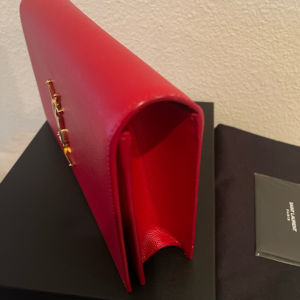 Yves Saint Laurent Red Clutch with Gold Logo - Picture 5 of 11